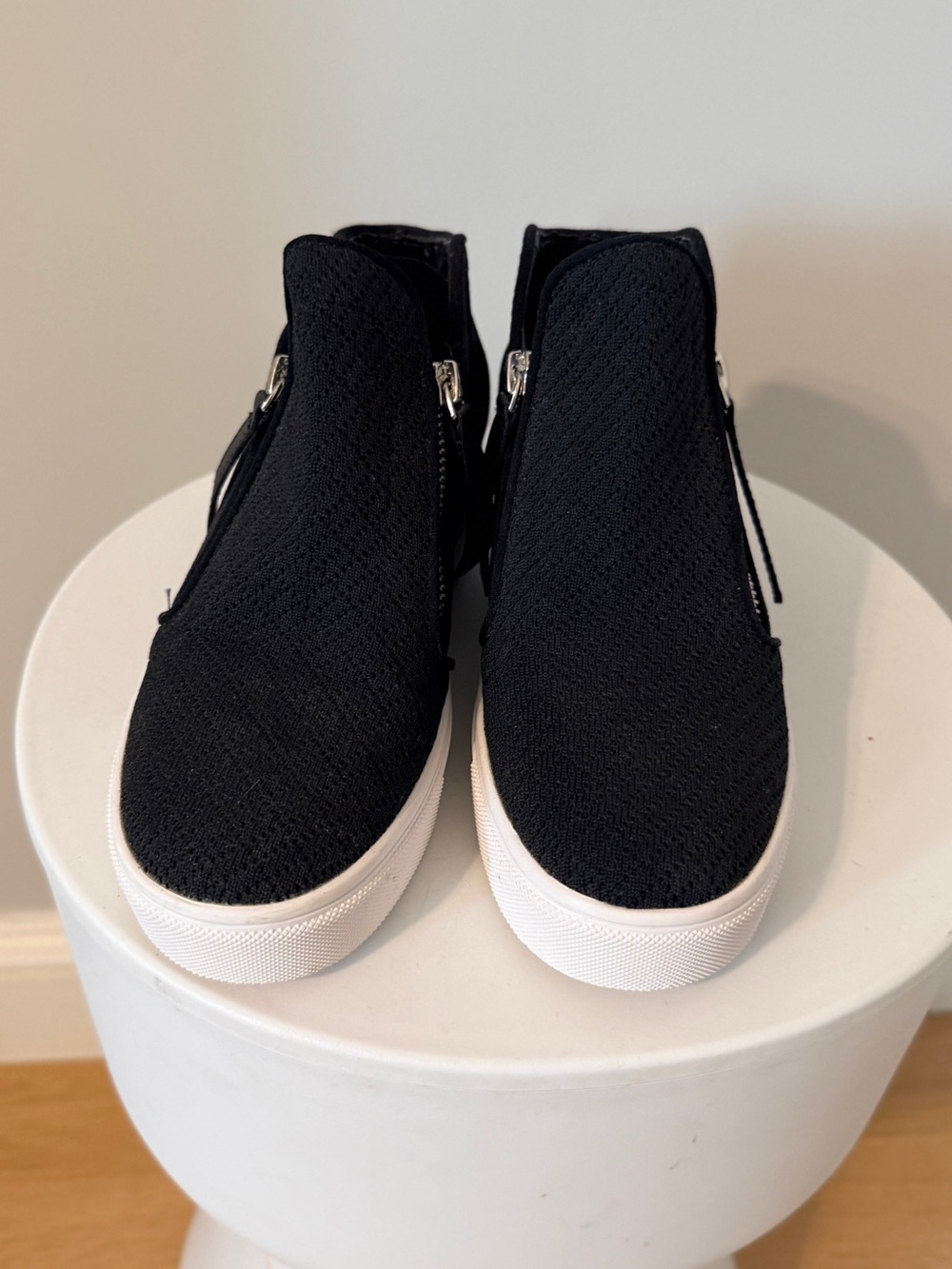 Steve Madden Black Knit Wedge Sneakers with White Platform